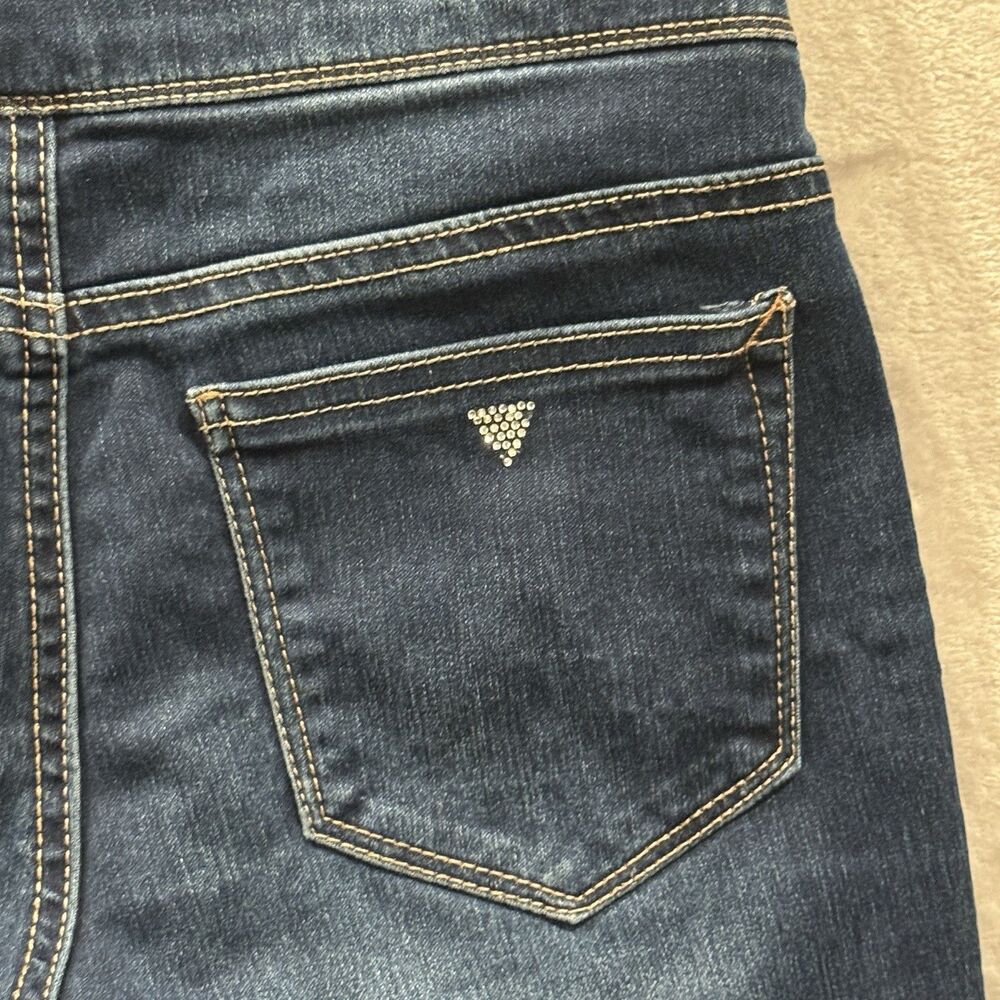 Guess High Rise Skinny Jeans Women Size 14 Triple Button Rhinestone Logo Glam - Picture 6 of 9